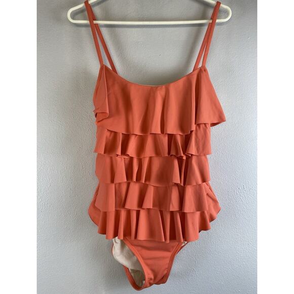 Michael Michael Kors Size 10 Orange Tiered Ruffle One Piece Suit - Picture 1 of 8